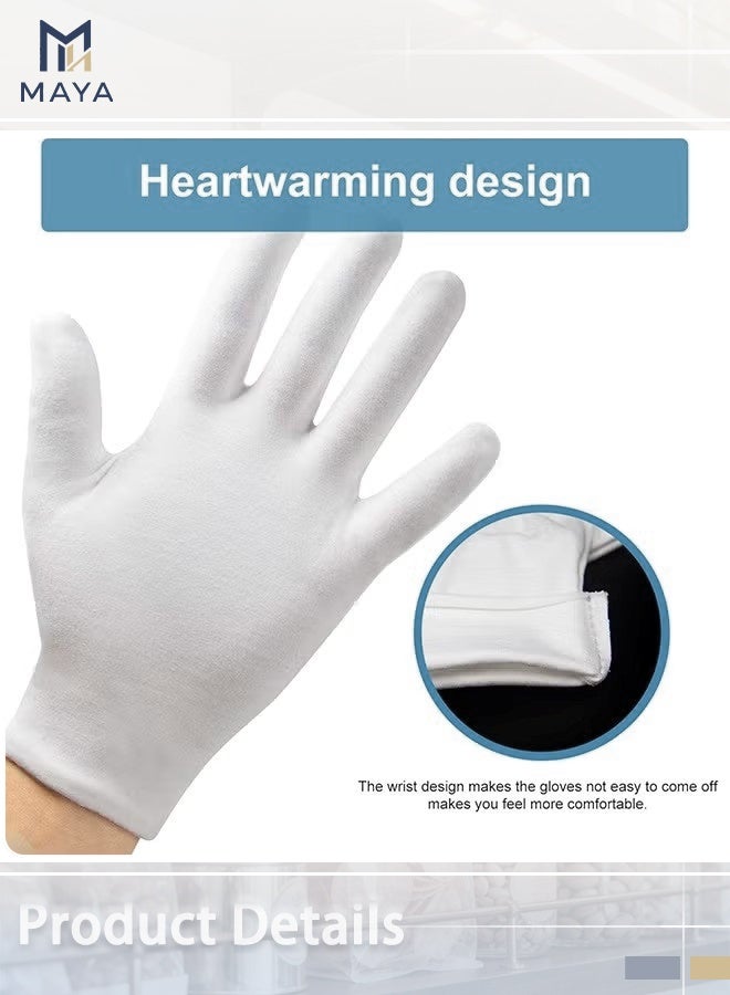 مايا ٦ أزواج من القفازات القطنية البيضاء، قفازات بيضاء لفحص المجوهرات، وأرشيف العملات الفضية، وأزياء الخدمة، وقفازات قطنية للأيدي الجافة للرجال والنساء، ومرطبة للأكزيما، مناسبة لمنتجعات السبا - Image 4